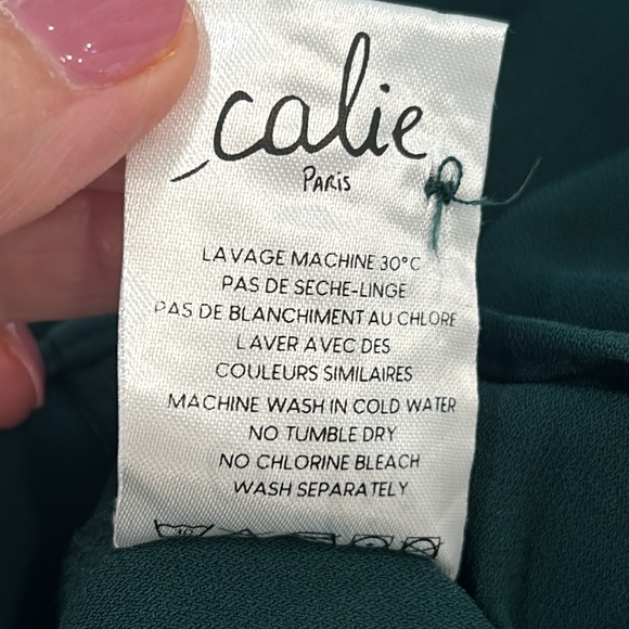 Calie Paris Green Ruffled Dress Sheer Scalloped Fabric At Chest sz.40 or M NWT - Picture 12 of 13